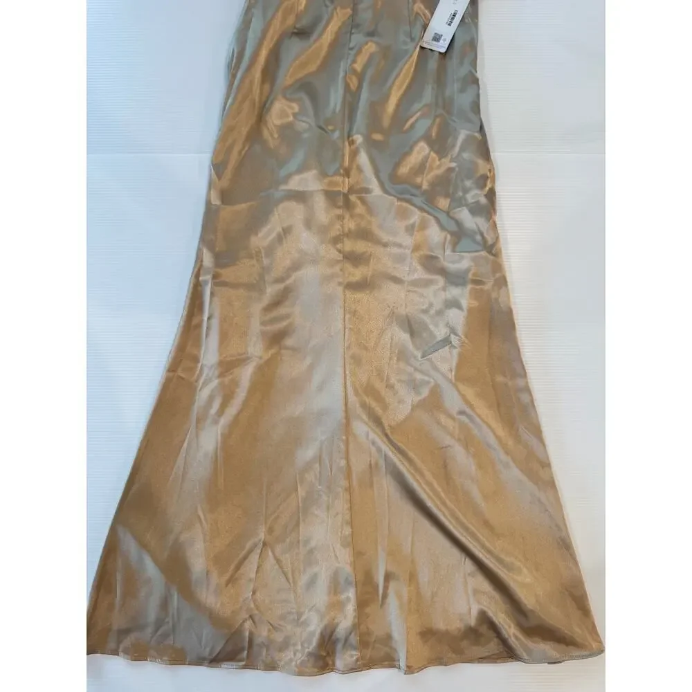 Azazie Leonis Champagne Gold Metallic Satin Mermaid Gown NWT A8 Formal Evening - Picture 10 of 16